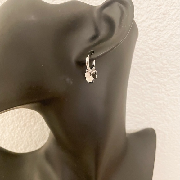 925 Sterling Silver Coin Huggie Earrings Dangle Coin Hoop Earrings Small Hoops - Picture 7 of 9